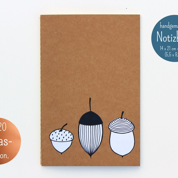 Notebook "Acorns / Autumn Time" - Handmade, A5. Artist: Sara Sameith - feenara.