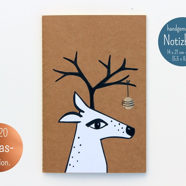 Notebook "Reindeer / Christmas" - Handmade, A5. Artist: Sara Sameith - feenara.