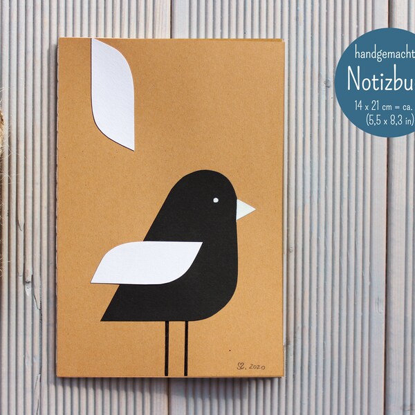 Notebook "Scandi Bird" - handmade, A5. Artist: Sara Sameith - feenara.