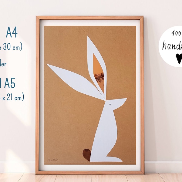 Original artwork. "Rabbit/Hare/Easter Bunny - 1" - 2021. Handmade collage/paper/mix. Artist: Sara Sameith.