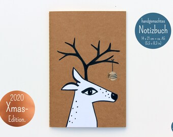 Notebook "Reindeer / Christmas" - Handmade, A5. Artist: Sara Sameith - feenara.