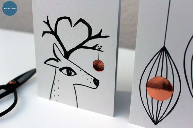 Set of 2 folding cards Reindeer/Christmas/Christmas handmade, A6. Artist: Sara Sameith Feenara. incl. 2x envelopes image 3