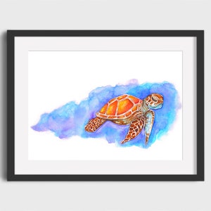 Sea Turtle - Hand Embellished Gold - Watercolor Painting - High Quality Giclee Print