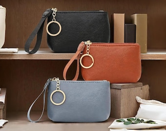 Soft Leather Mini Coin Purse Key Pouch, Small Card & Change Holder
