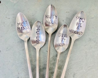 Hand Stamped Vintage Cocktail Stirrers: Unique Bar Cart Accessories
