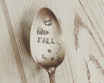 Hello Fall Stamped Spoon-Handmade-Coffee Spoon-Friend Gift-Coffee Gift-Tea Spoon-Fall-All Things Fall-Autumn-Hello Fall-Pumpkin-Seasonal