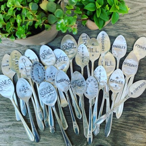 Hand Stamped Vintage Spoon Herb Markers: Garden Decor