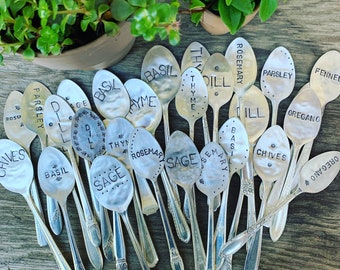 Herb Markers - Garden Markers - Herb Garden - Healthy Lifestyle - For the Garden - Hand Stamped - Spoon Markers - Plant Lover -Spring Garden