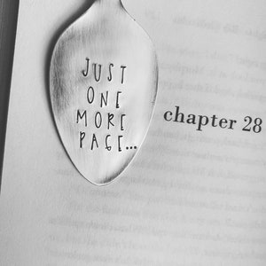 Bookmark-&quot;Just One More Page&quot;- Stamped Spoon-Spoon Bookmark-Book Lover Gift-Readers-Bookworm-Handstamped-GracefullySaidDesign-Bookmarks