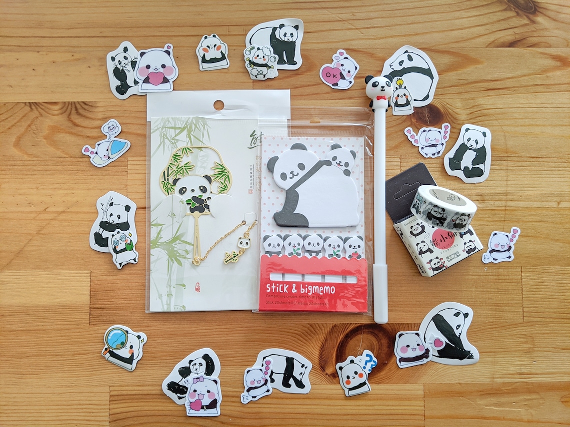Panda Stationery Set Randomized Pandathemed Grab Bag Washi Etsy