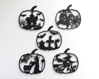 Dynie Halloween SVG, Zestaw 5, Plik do cięcia laserowego, Dekoracje Halloween SVG, DXF, Plik do cięcia laserowego Glowforge