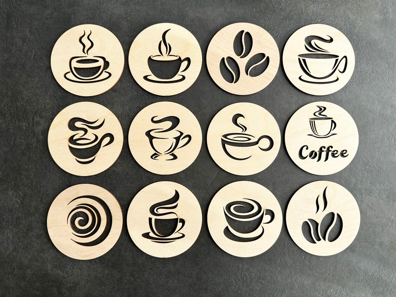 Coffee Coasters, Set of 12, Laser Cutting Files, SVG, DXF, Tea Coaster image 2