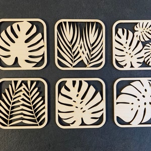 Tropical Leaf Coasters, Set of 6, Laser Cutting Files, SVG, DXF, Monstera Leaf Coaster zdjęcie 3