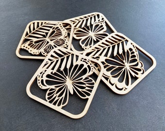 Butterfly Coasters, Set of 4, Laser Cutting Files, SVG, DXF, Monstera Leaf Coaster