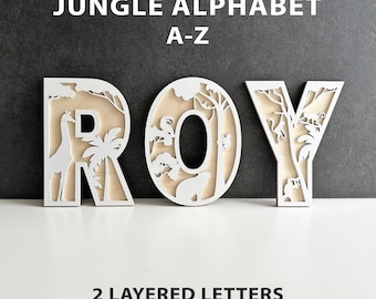 Alphabet de la jungle SVG + DXF - 2 lettres de A à Z pour découpe laser, Cricut et Glowforge | Jeu de polices de caractères de la jungle animale