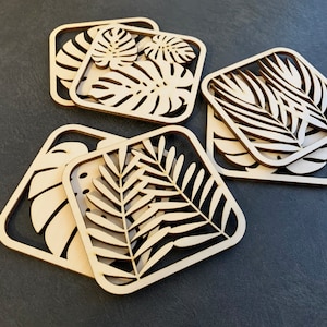 Tropical Leaf Coasters, Set of 6, Laser Cutting Files, SVG, DXF, Monstera Leaf Coaster zdjęcie 1