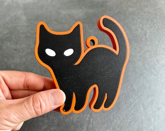 Gato negro de Halloween SVG, archivo de adorno cortado con láser, descarga digital DXF SVG de silueta de Glowforge Cricut