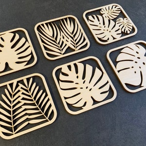 Tropical Leaf Coasters, Set of 6, Laser Cutting Files, SVG, DXF, Monstera Leaf Coaster zdjęcie 2