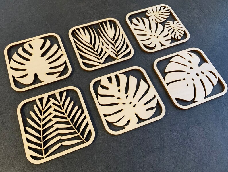 Tropical Leaf Coasters, Set of 6, Laser Cutting Files, SVG, DXF, Monstera Leaf Coaster zdjęcie 2