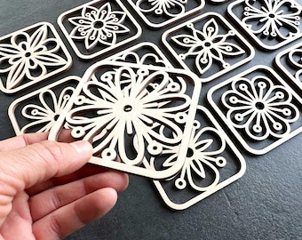 Flower Coasters, Set of 12, Laser Cutting Files, SVG, DXF, Tea Coaster