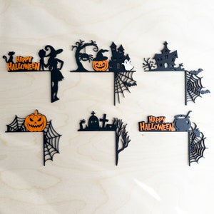 Ensemble de coin de porte Halloween SVG + version miroir, fichiers de découpe laser, bordure de porte Halloween SVG, DXF, fichier découpé au laser Glowforge