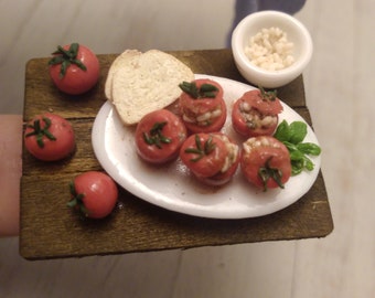 Miniature tomatoes stuffed with rice, 1:12 scale.