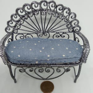 Iron bench with cushion, 1:12 scale.