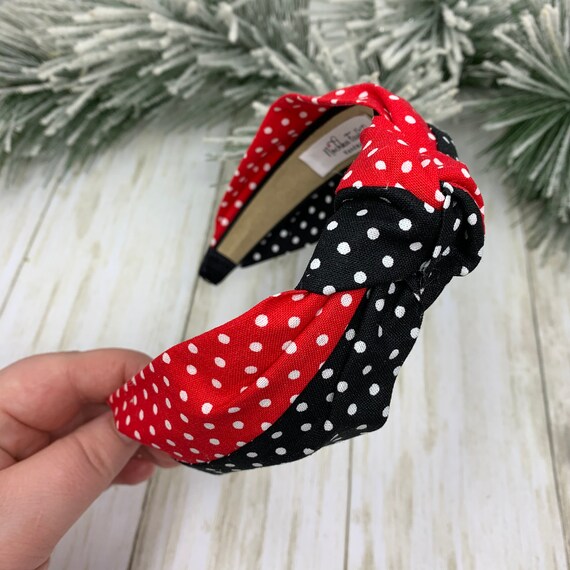 Retro Top Knot Head Band for Women. Red and Black Polka Dot  display picture 3