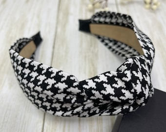 Houndstooth Knotted Bow Headband - Etsy