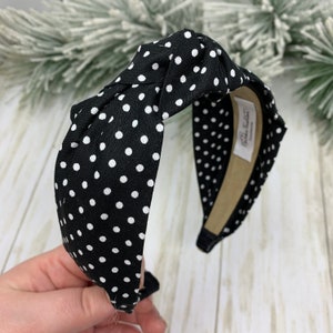 Retro Headband for Women. Black Polka Dot Head Band. 70’s Fashion Headband. Handmade Top Knot Head wrap. Polka Dot Hair Scarf.