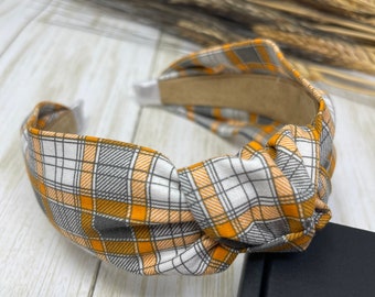 Fall Plaid Top Knot Cotton Headband For Woman | Plaid Top Knot Headband