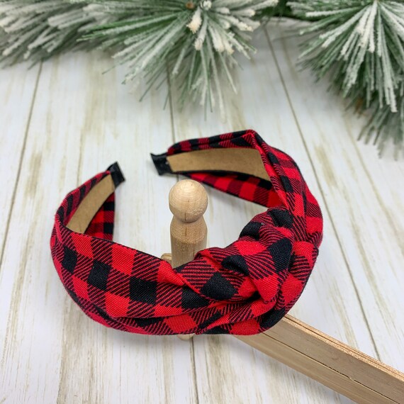 Buffalo Plaid Top Knot Headband for Women Red Black  display picture 1