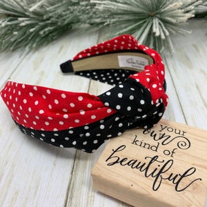 Retro Top Knot Head Band for Women. Red and Black Polka Dot Top Knot Headband. Twisted headband. Polka Dot Hair Scarf Head Wrap. Ships fast