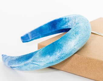 Blue Tie Dye Padded Headband for Woman | Velvet Headband Medium Padded