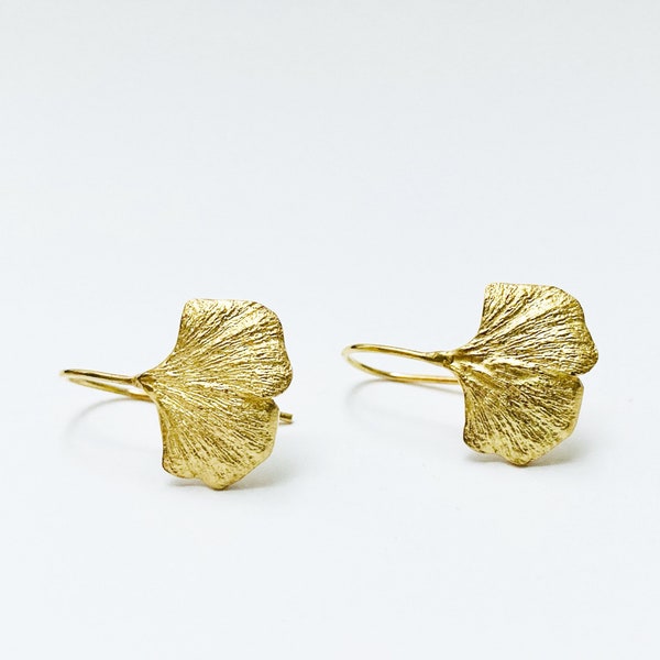 Ginkgo biloba earrings ginkgo earrings handmade 925 silver 18kt gold plated