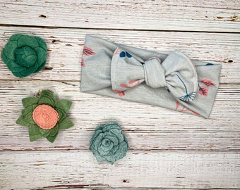 Gray Top Knot Headband; Floral headband; Fall Headband; Knotted Headband; Baby Girl Headband; Newborn Headband; Toddler Headband