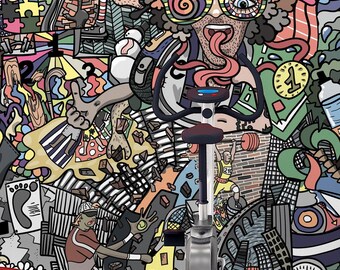 Funky Pop Art Sports Mural Wallpaper Colorful Street Art Gym Wall Decor Peel & Stick Wallcovering
