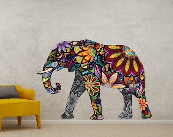 Elephant Mandala Decal Elephant Wall Sticker Colorful Elephant Home Wall Decor Elephant Wall Decal Mandala Art Decal Mandala Patterns Decal