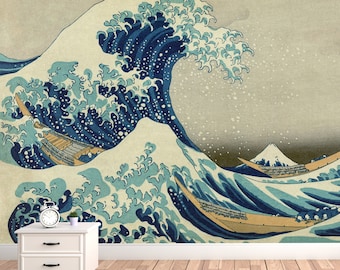 The Great-Wave-Off-Kanagawa Mural Bedroom Wallpaper Peel and Stick Japanese Wall Art Decor