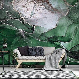Emerald Green Wall Mural Abstract Wallpaper Peel and Stick - Etsy
