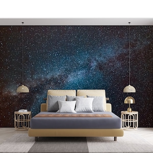 Photo of Dark Blue Starry Sky Wall Mural Milky Way Galaxy Wallpaper Peel and Stick Space Room Bedroom Wall Paper Astronomy Wall Decor