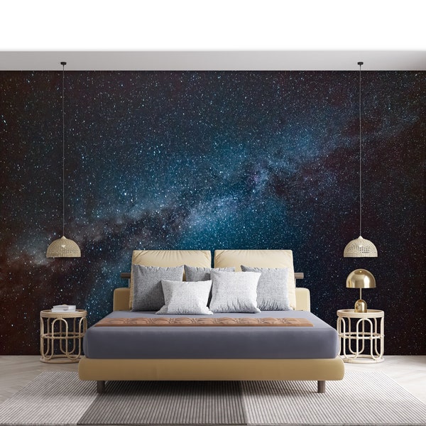 Foto von Dark Blue Sternenhimmel Wandbild Milchstraße Galaxy Wallpaper Peel and Stick Raum Zimmer Schlafzimmer Wand Papier Astronomie Wand-Dekor
