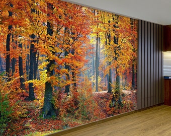 Mural de parede Floresta de Outono, Papel de Parede Autoadesivo com Tema Natureza, Papel de Parede para Escritório, Papel de Parede Floresta, Papel de Parede para Quarto, Papel de Parede com Árvores, Mural de Arte da Natureza