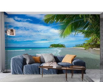 Tropical Island Wallpaper Exotic Sea Beach Wall Mural Turquoise Water Wallpaper Peel and Stick Bedroom Living Room Accent Wall Decor Murals