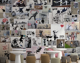 Graffiti Street Art Wallpaper Mural Peel and Stick Urban Collage Custom Size Wallcovering Print