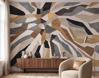 Mid Century Modern Wallpaper Mural Abstract Geometric Boho Wall Decor Peel and Stick / Non-woven