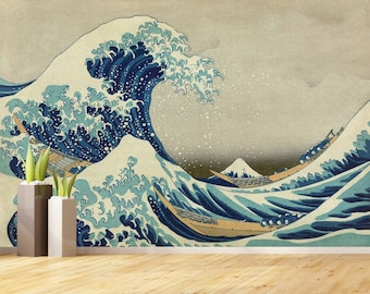 The Great-Wave-Off-Kanagawa Mural Bedroom Wallpaper Peel and Stick Japanese Wall Art Decor
