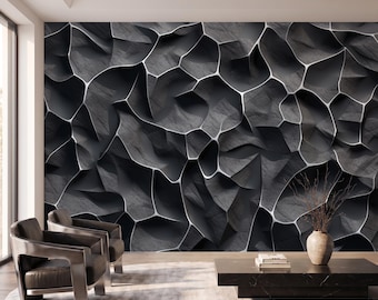 Futuristic Abstract Wall Mural Black Charcoal 3D Geometric Wallpaper Print Decal