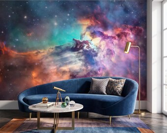 Colorful Galaxy Wallpaper Mural, Nebula Star Field, Deep Space Cosmic Wall Decor Peel and Stick, Non-woven, Custom size Print