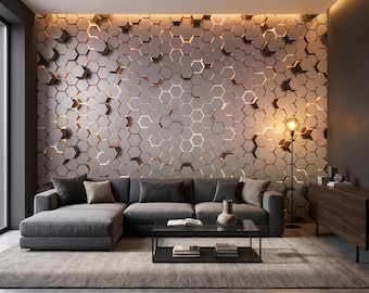3d Hexagon Wallpaper Mural Geometric Honeycomb Wall Decor Modern Office Living Room Wall Print Peel and Stick / Traditional Custom Size